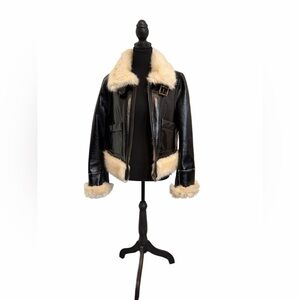 Michael Kors Women's Black and Cream Faux Fur Jacket